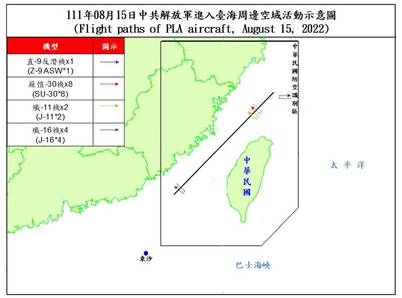 國防部公布偵獲共機17架次、共艦5艘次，持續在台海周邊活動。（圖／國防部提供）