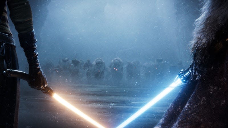 Two Jedi brandishing their lightsabers in Quantic Dream's Star Wars Eclipse.