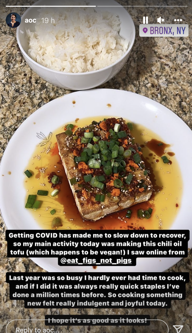 Ocasio-Cortez shared a recipe she'd tried while in isolation. (Photo: AOC/Instagram Stories)