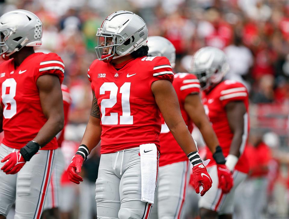 Ohio State Transfer linebacker Palaie Gaoteote sheds black stripe