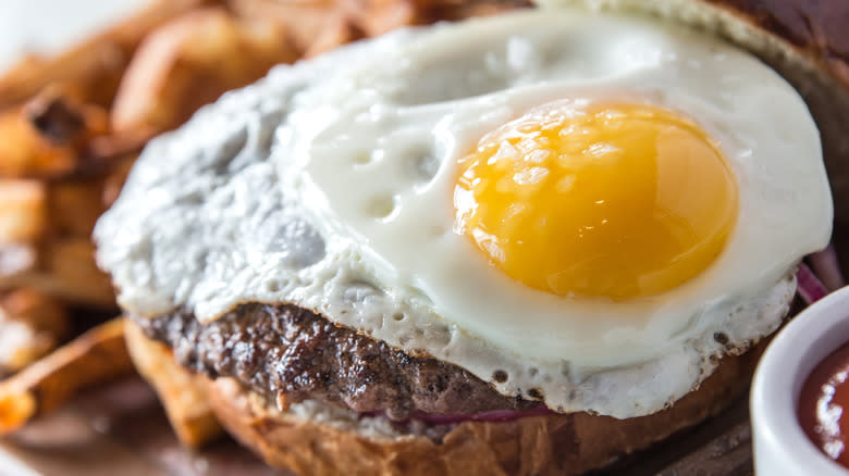 Egg on a burger patty