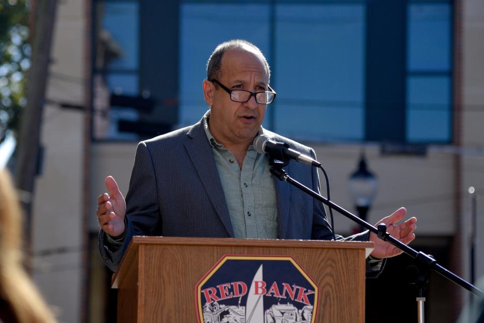 Mayor Billy Portman speaks at a press conference highlighting borough resources for the winter on Thursday, October 26, 2023 outside Borough Hall in Red Bank, New Jersey.