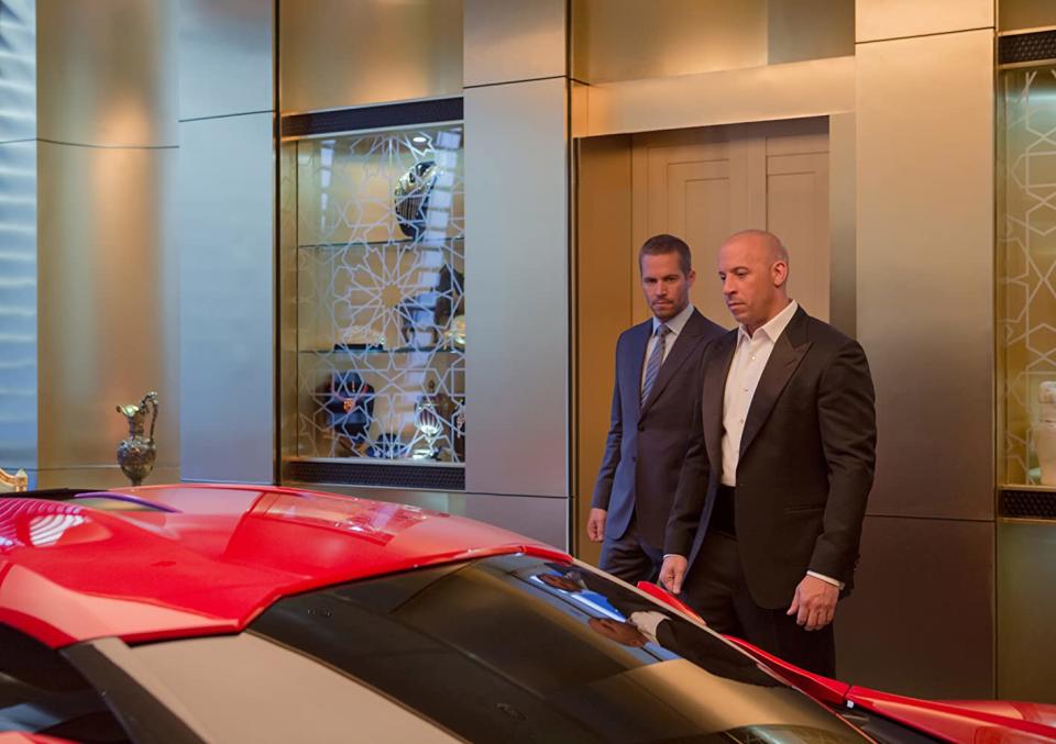 Paul Walker and Vin Diesel just ahead of taking this car for a spin in Furious 7 (Image by Universal)