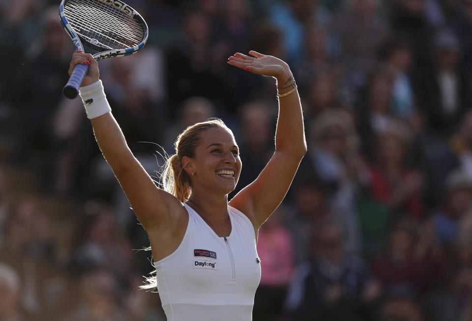 Cibulkova was, to say the least, pretty pumped when she pulled off the win against Bouchard in straight sets. (REUTERS/Andrew Couldridge)