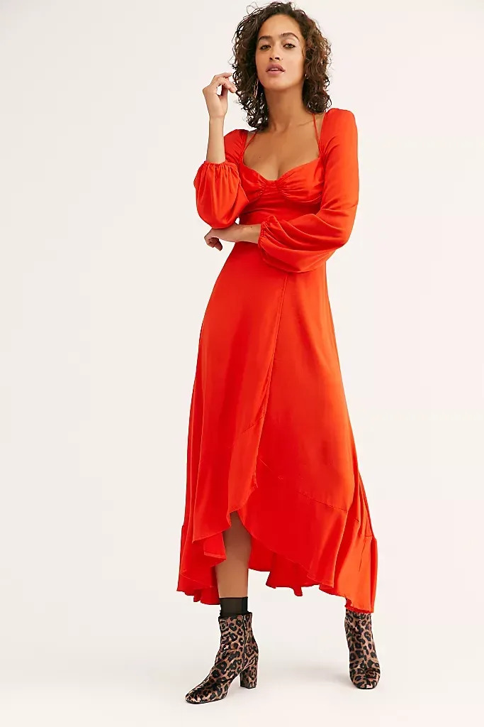 This stunning red dress is perfect for holiday parties but can be repurposed with a sweater for the day.&nbsp;<a href="https://fave.co/32setJy" target="_blank" rel="noopener noreferrer"><strong>Find it for $148 at Free People</strong>﻿</a>.