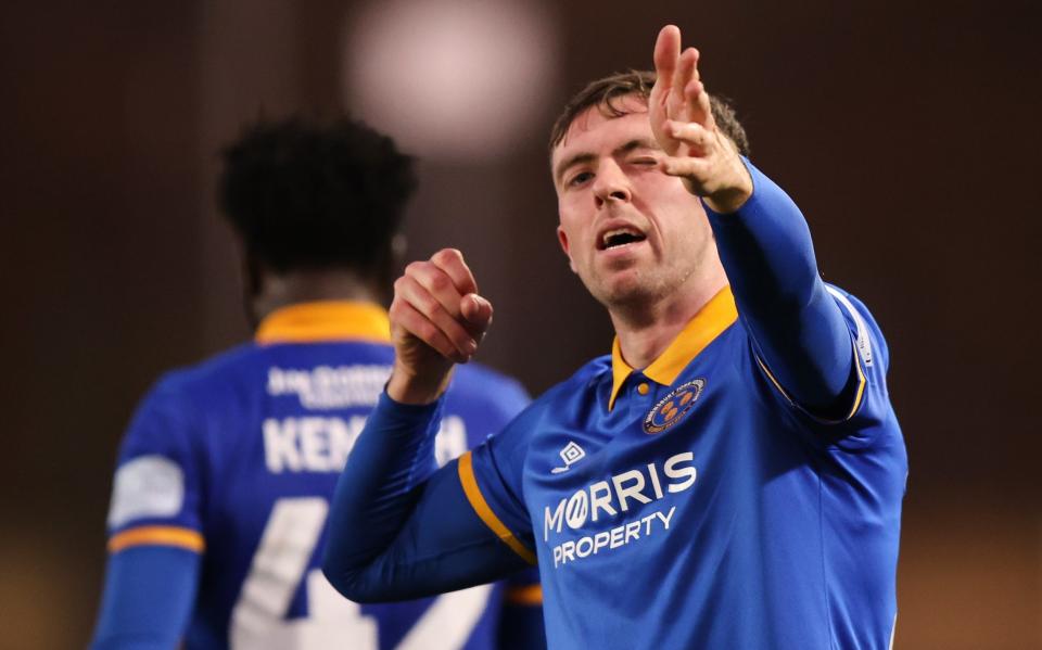 Jordan Shipley celebrates scoring for Shrewsbury