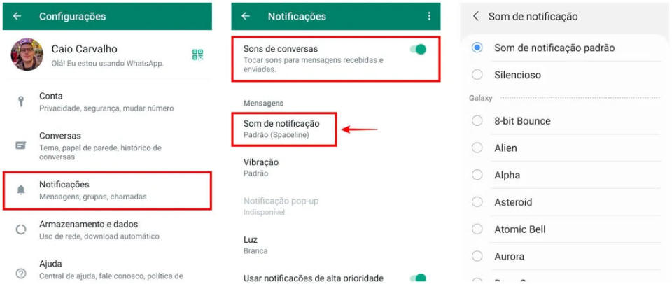 Como colocar som no WhatsApp para Android: são várias opções de alertas sonoros (Captura de tela: Caio Carvalho)