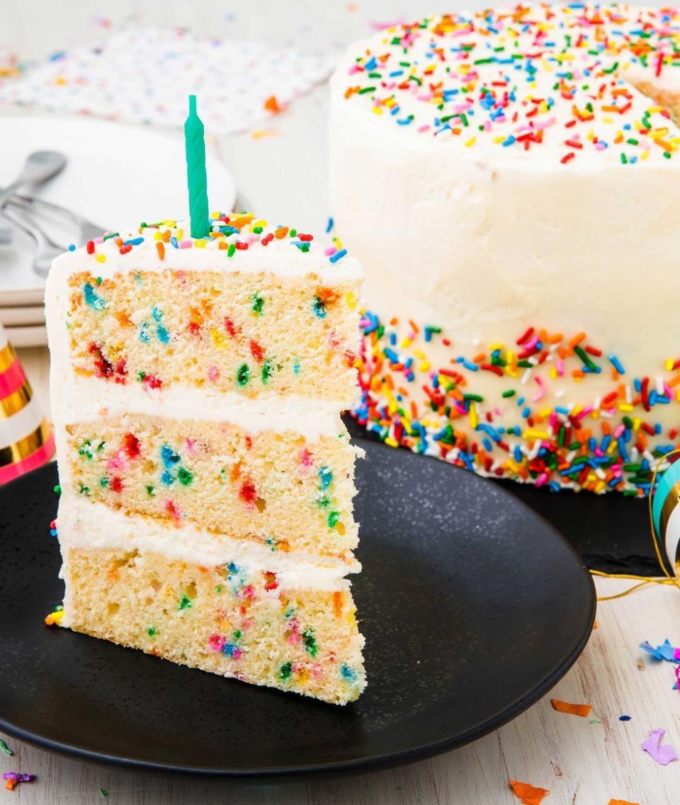 <p>A funfetti cake might remind Mom of the boxed ones she used to bake for school birthday parties — although this one will be made by <em>you</em>.<br></p><p>Get the <a href="https://www.delish.com/cooking/recipe-ideas/a23120595/funfetti-cake-birthday-cake-recipe/" rel="nofollow noopener" target="_blank" data-ylk="slk:Funfetti Cake recipe;elm:context_link;itc:0;sec:content-canvas" class="link "><strong>Funfetti Cake recipe</strong></a> from Delish.</p>