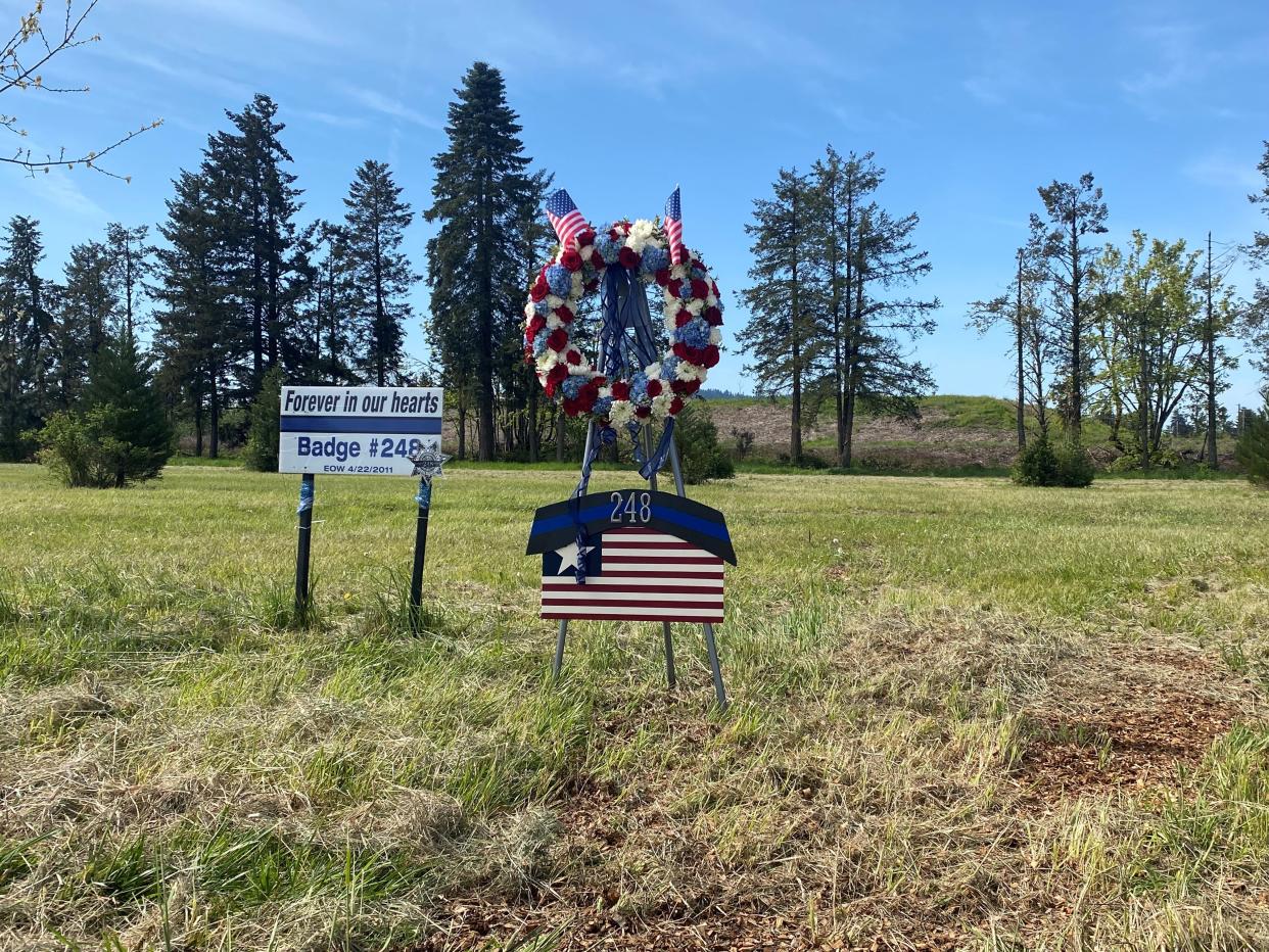 Commemorative Wreath display in honor of EPD Officer Chris Kilcullen who died in the line of duty on April 22, 2011.