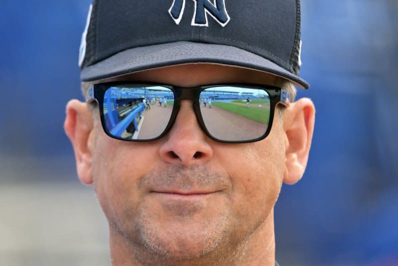 Manager Aaron Boone's New York Yankees sit in last place in the American League East. File Photo by Steve Nesius/UPI