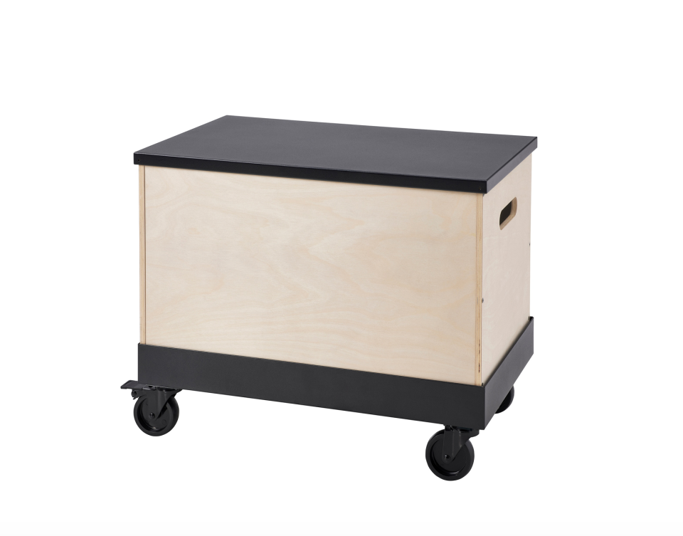 4) RÅVAROR Coffee/side table on casters - birch plywood/black 22 1/2x13 3/8 \"