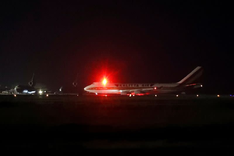 FILE PHOTO: A cargo aircraft with American passengers from cruise ship Diamond Princess arrives at Travis Air Force Base in Fairfield, California