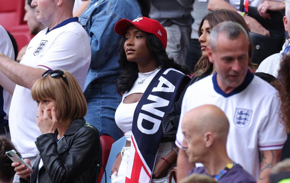 Saka’s girlfriend Tolami Benson looks on during the Euro 2024 quarter-final between England and Switzerland (Getty Images)