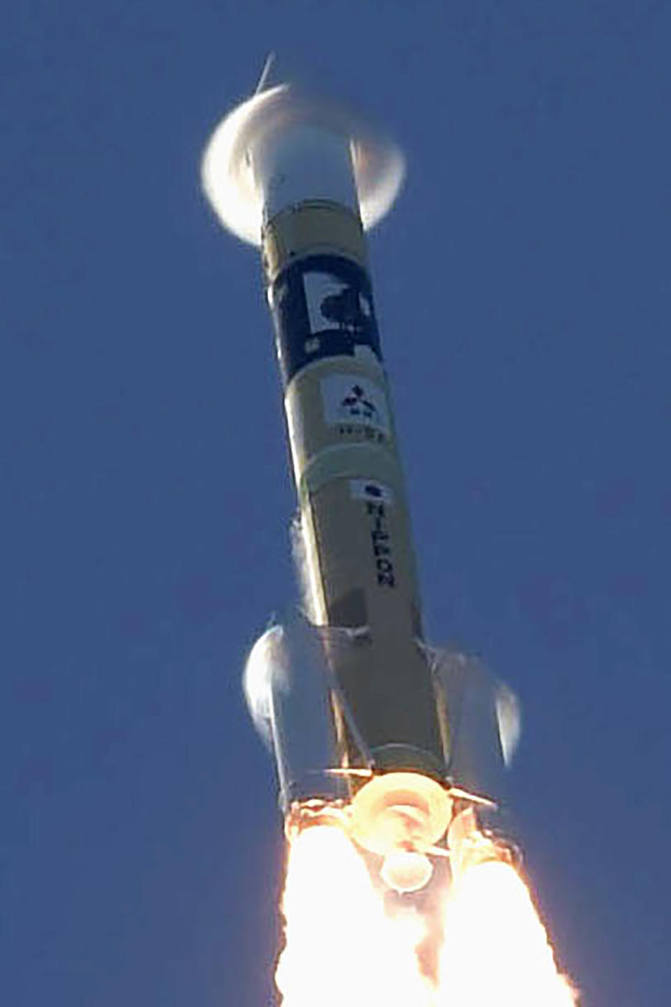 An H-IIA rocket with United Arab Emirates' Mars orbiter Hope lifts off from Tanegashima Space Center in Kagoshima, southern Japan Monday, July 20, 2020. A United Arab Emirates spacecraft rocketed away Monday on a seven-month journey to Mars, kicking off the Arab world’s first interplanetary mission. (Hiroki Yamauchi/Kyodo News via AP)