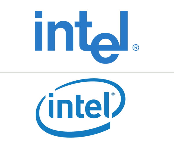 Das Intel-Logo verzichtete anfangs auf den heute kaum noch wegzudenkenden Kreis. Trotzdem hat das Symbol seit jeher einen hohen Wiedererkennungswert.