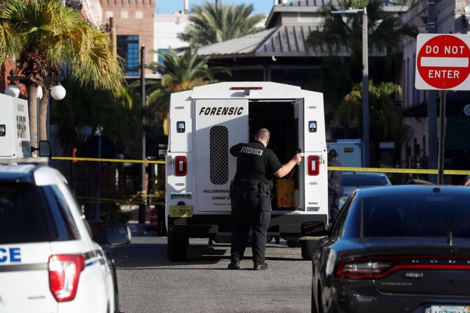 PHOTO: The Tampa Police Department and the Hillsborough County Sheriff's Office investigates a fatal shooting in the Ybor City neighborhood on Oct. 29, 2023 in Tampa, Fla. (Octavio Jones/Getty Images)