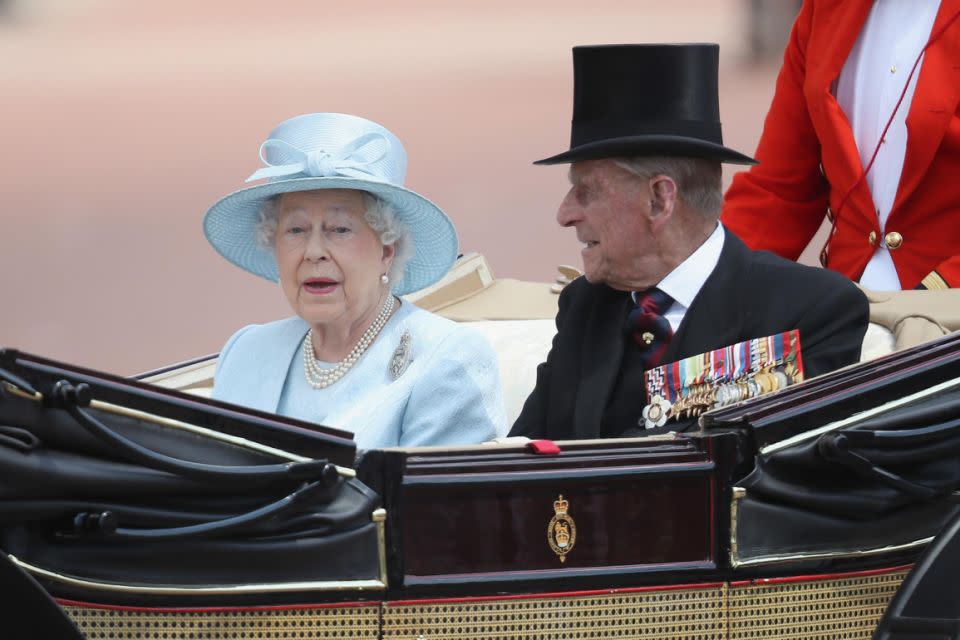 The Queen and Prince Philip had been hosting the Sultan of Bahrain and were out for a carriage ride with Paul riding at the back. Source: Getty