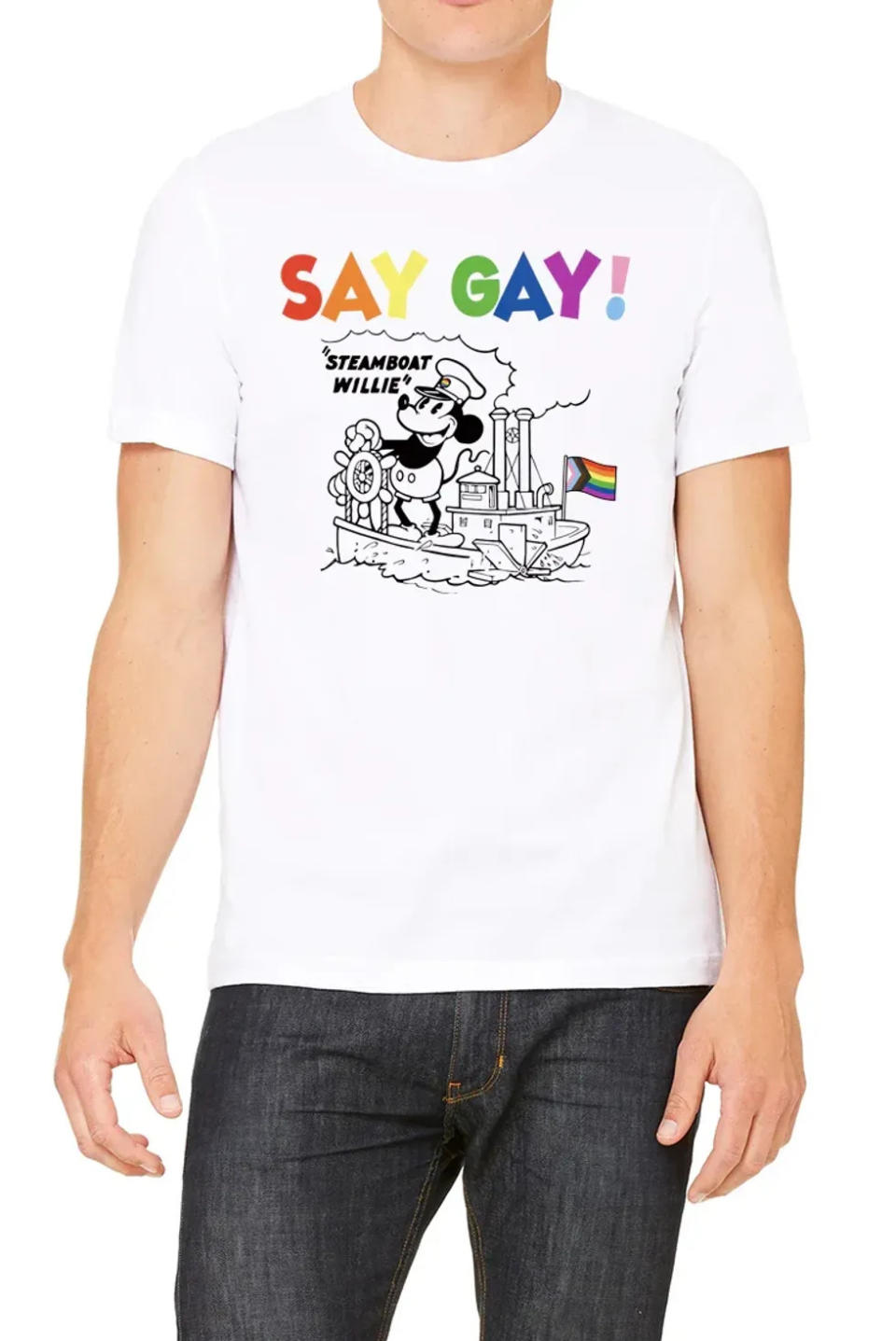 PRINT BAR - SAY GAY STEAMBOAT WILLIE MICKEY T-SHIRT