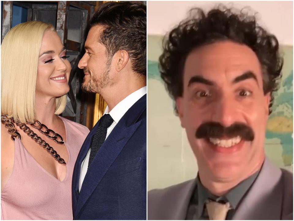 Katy Perry, Orlando Bloom, Borat (Rex/Bloom Instagram)