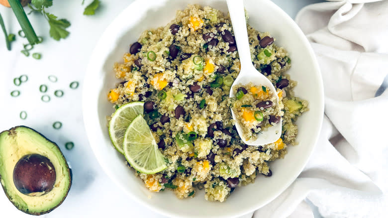 quinoa salad with white spoon