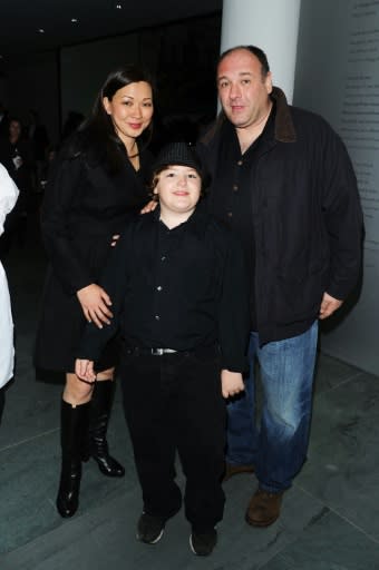 Actor James Gandolfini (R), wife Deborah Lin (L) and son Michael Gandolfini attend the 2010 Tribeca Film Festival opening night premiere after party for "Shrek Forever After"