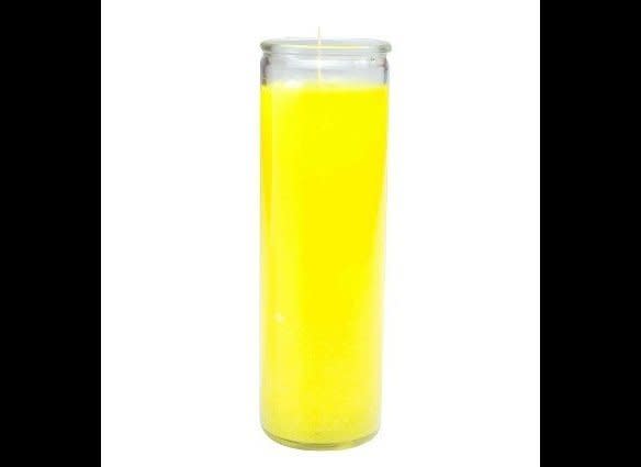 A <a href="http://www.target.com/p/Unscented-Yellow-Wax-Jar-Candle-8x2-25x2-25/-/A-13644739" target="_hplink">slender jar candle</a> in a shocking shade of yellow instantly brightens up a table top.