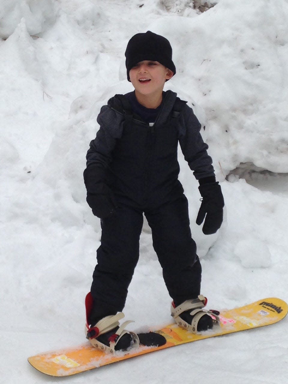 Grandson Jack on his first snowboarding outing at Calaveras Big Trees State Park.