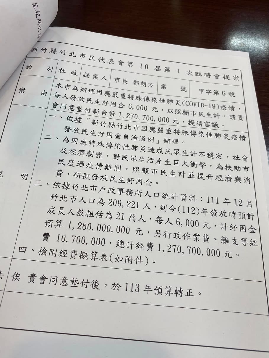 鄭朝方提案發放紓困金，全體代表會一致通過。（圖／翻攝自陳禹同臉書）