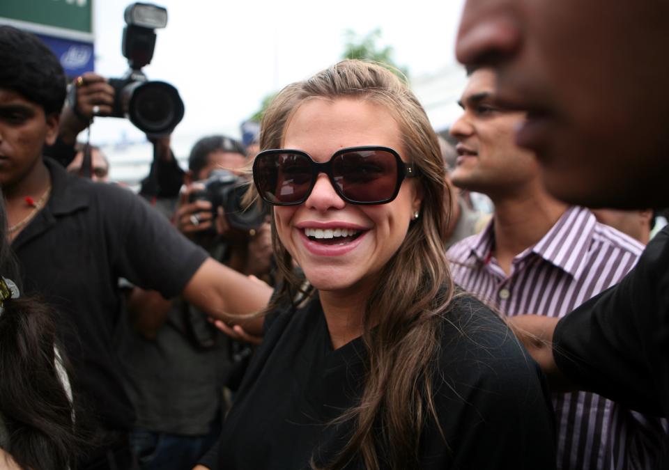 Jade Goody contestant of Bigg Boss 2 arrives at Mumbai International Airport. (Photo by Manoj Patil/Hindustan Times via Getty Images)