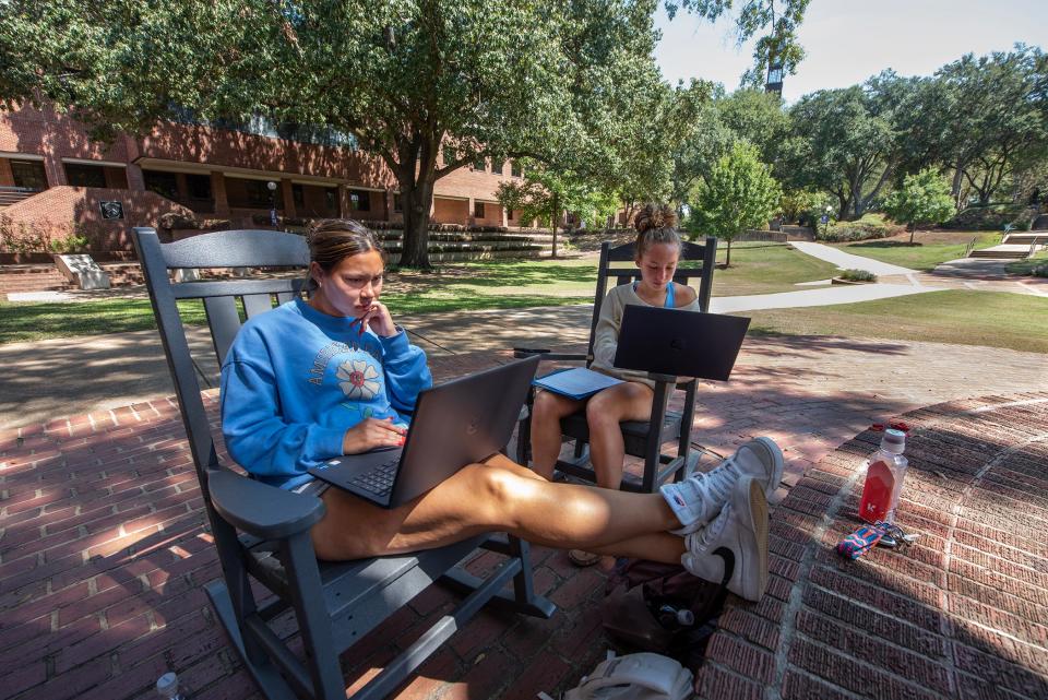 illsaps College sophomores Alexa Dubrow, left, of Fort Mill, S.C., and Allyssa Hearn, right, of Tampa, Fla., work in The Bowl on Millsaps' Jackson, Miss., campus Tuesday, Sept. 19. Millsaps has been rated as the top liberal arts college in the state, coming in at 124 in the U.S. News and World Report 2024 National Liberal Arts Colleges Rankings.