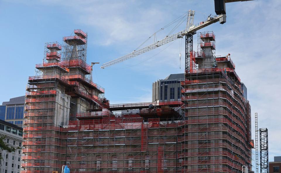 The Salt Lake Temple construction continues during the193rd Semiannual General Conference of The Church of Jesus Christ of Latter-day Saints at the Conference Center in Salt Lake City on Saturday, Sept. 30, 2023. | Jeffrey D. Allred, Deseret News