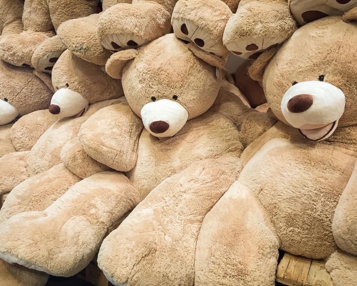 Gigantic plush bears on display for sale at Costco.