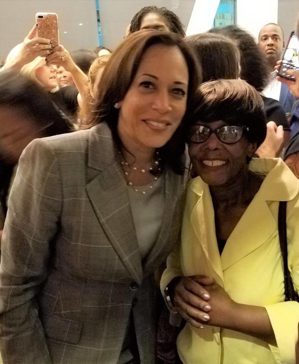 Vice President Kamala Harris with Cozzie Watkins.
