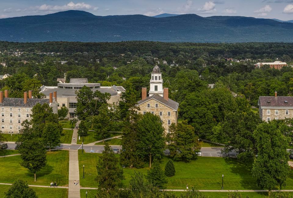 A bird's-eye view of Middlebury College's chapel, once named after former Vermont Gov. John Abner Mead, who in 1912 was the first documented leader in the country to voice support for the instigation of eugenics policies. Another former Vermont governor, James Douglas, is currently suing Middlebury College for removing Mead's last name from the chapel.