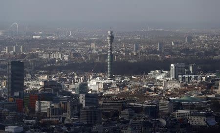 The BT communication tower is seen from The View gallery at the Shard, western Europe's tallest building, in London January 28, 2014.REUTERS/Suzanne Plunkett