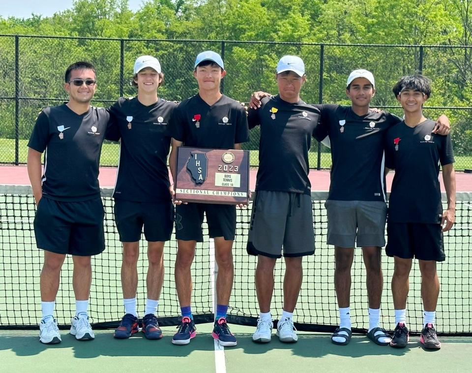 Dunlap High School with its Class 1A Sectional championship plaque, and a team that went on to finish fourth in the boys tennis IHSA Class 1A State Finals in May of 2023.