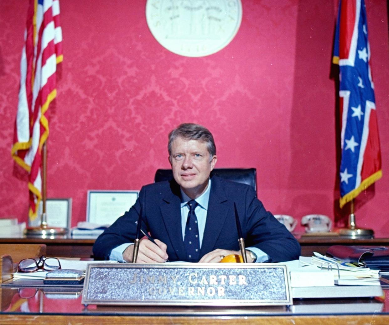 Gov. Jimmy Carter is at his desk at the Georgia State Capitol on Feb. 19, 1971, in Atlanta. His term began on Jan. 12, 1971.