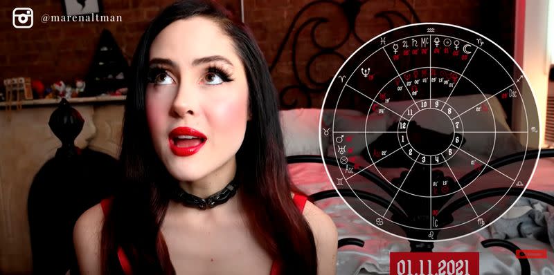 Maren Altman, a 22-year old astrologer, makes her predictions for bitcoin prices in New York