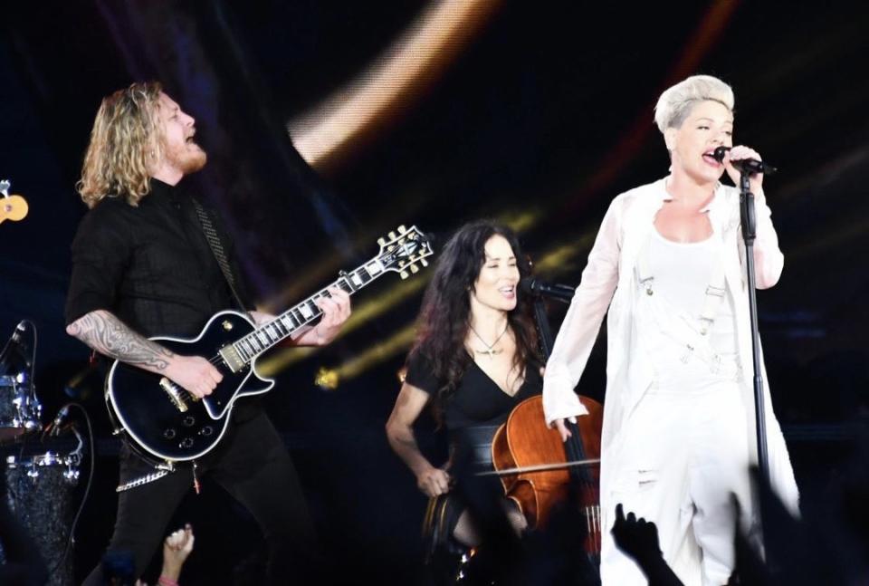 Jessy performing with P!NK. (Credit: Lisa Skarell-Schulman)