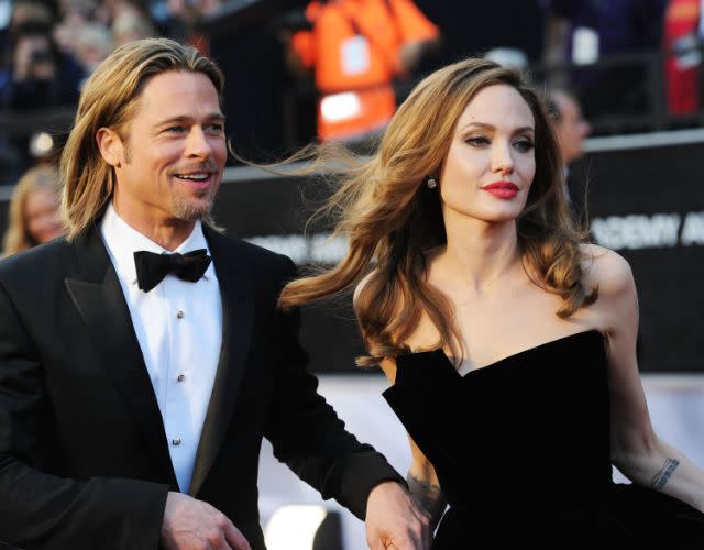 HOLLYWOOD, CA – FEBRUARY 26: Actor Brad Pitt (L) and actress Angelina Jolie arrive at the 84th Annual Academy Awards held at the Hollywood & Highland Center on February 26, 2012 in Hollywood, California. (Photo by Jason Merritt/Getty Images)