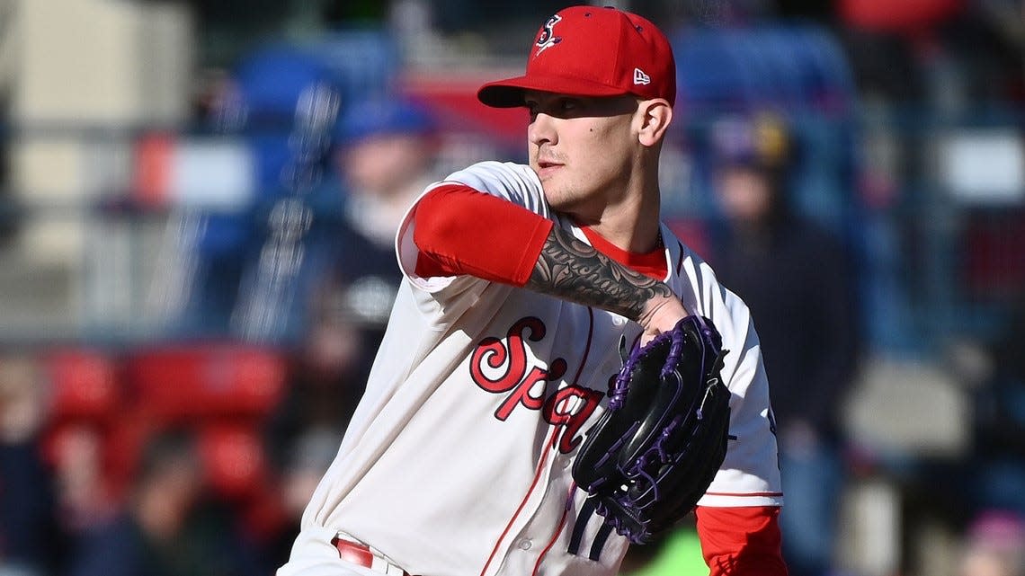 Hopewell graduate and Ohio University product Joe Rock pitching for Class AA Spokane last year.