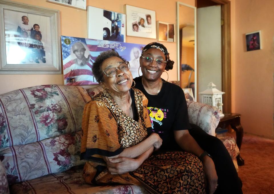 In Phoenix, Loretta Brewer (left) with daughter Treva in the home where the family has lived since 1954 on Dec. 3, 2023. Habitat for Humanity's Aging in Place program provided Loretta with a walk-in shower and flooring repairs to allow her to continue living in the home safely.