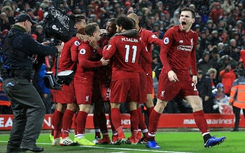 Andrew Robertson of Liverpool celebrates their 2nd goal during the Premier League match between Liverpool and Manchester United at Anfield on December 16, 2018 in Liverpool, United Kingdom - Credit: Offside/Getty Images