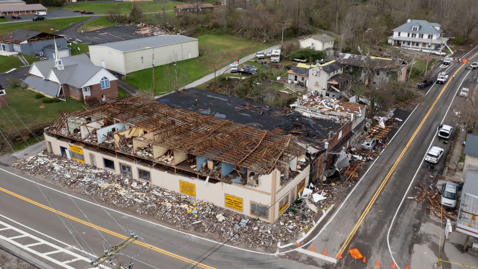 Storm damage in Sunbright, Tennessee, on Tuesday, April 2, 2024. Extensive damage was done to the town but no deaths have been reported. - Brett Carlsen/Getty Images