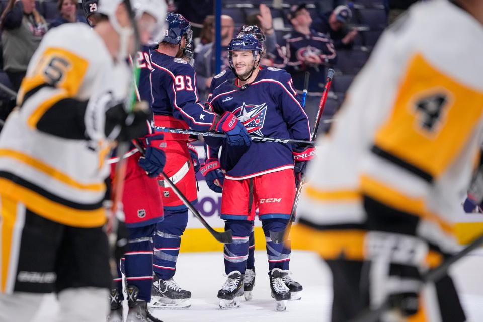 Forward Justin Danforth plays the "bumper" role on the Blue Jackets power play.