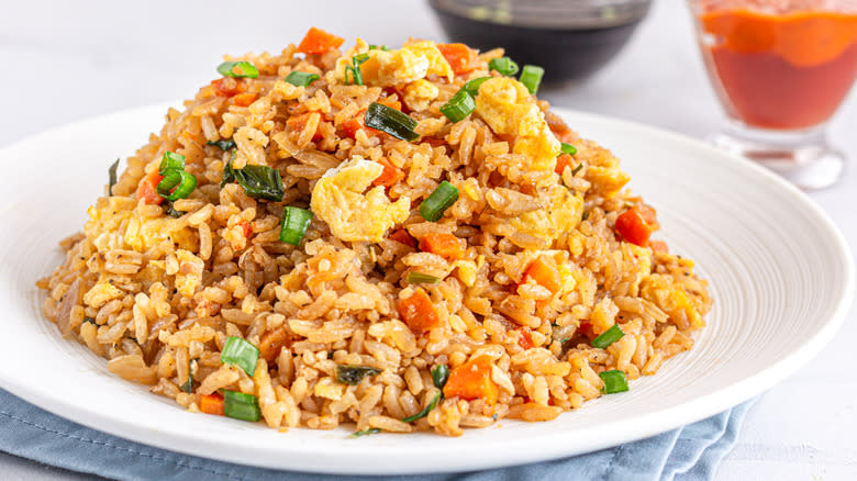 Fried rice piled on plate