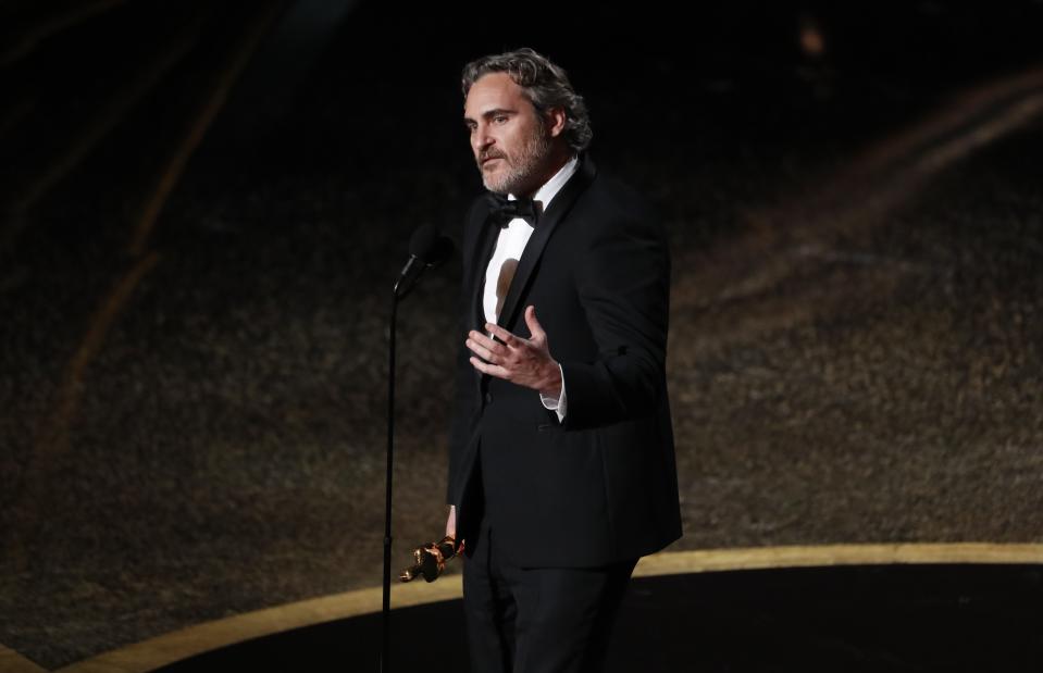 Joaquin Phoenix wins the Oscar for Best Actor in "Joker" at the 92nd Academy Awards in Hollywood, Los Angeles, California, U.S., February 9, 2020. REUTERS/Mario Anzuoni