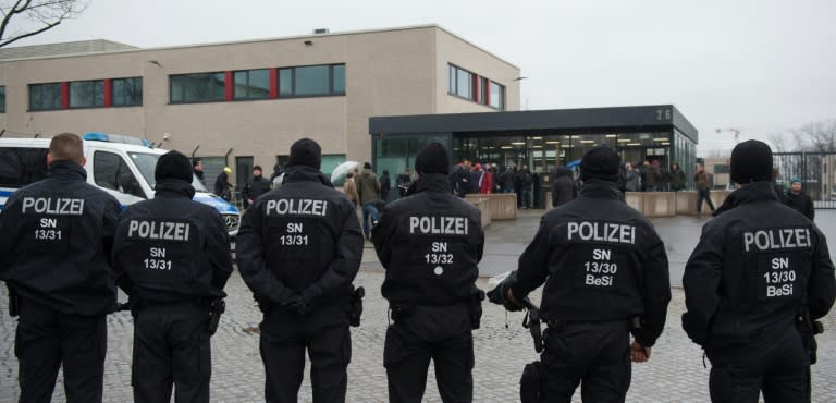 There was a heavy security presence outside the Higher Regional Court in Dresden, eastern Germany, on March 7, 2017