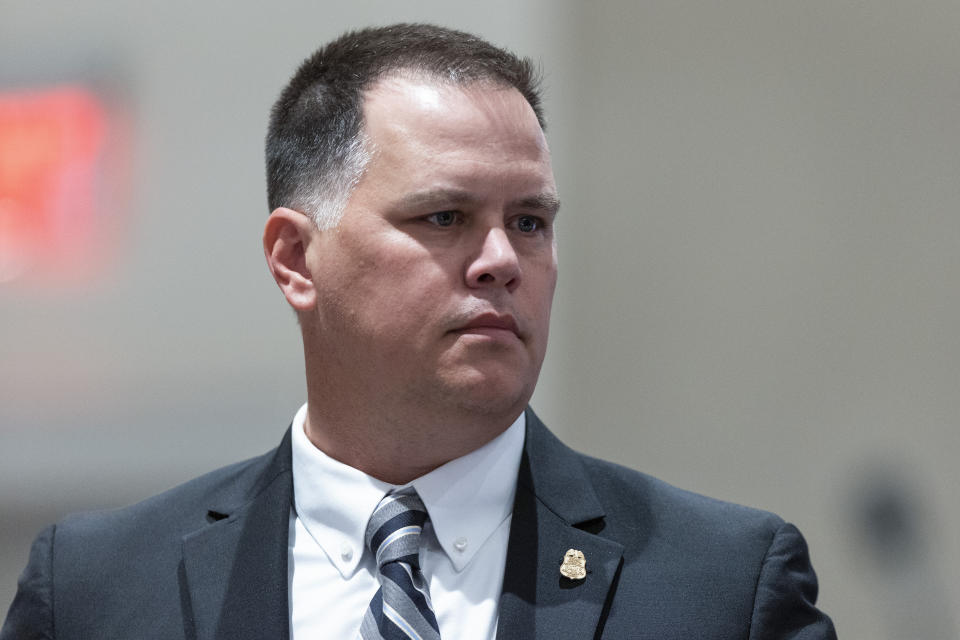 FBI special agent Matthew Wilde takes the stand during Alex Murdaugh's double murder trial at the Colleton County Courthouse on Friday, Feb. 10, 2023, in Walterboro, S.C. Murdaugh is standing trial on two counts of murder in the shootings of his wife and son at their Colleton County home and hunting lodge on June 7, 2021. (Joshua Boucher/The State via AP, Pool)