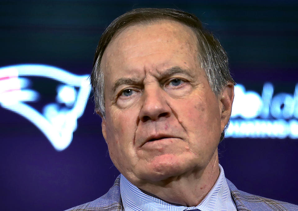 Foxborough, MA - January 11: New England Patriots former head coach Bill Belichick addressed the media at Gillette Stadium about his departure. (Photo by John Tlumacki/The Boston Globe via Getty Images)